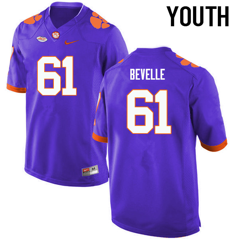 Youth Clemson Tigers #61 Kaleb Bevelle College Football Jerseys-Purple - Click Image to Close